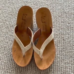K Jacques wedge sandals in nude suede